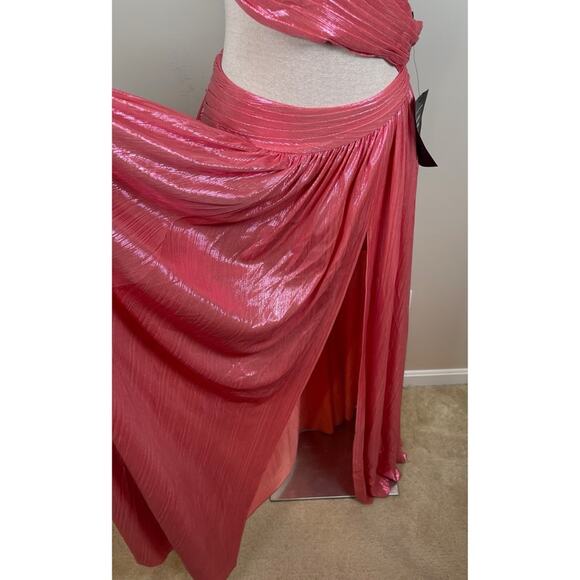 Retrofete Aglaia Cutout Ruched Metallic Lame Calypso Coral Maxi Dress Size Small - Picture 9 of 11